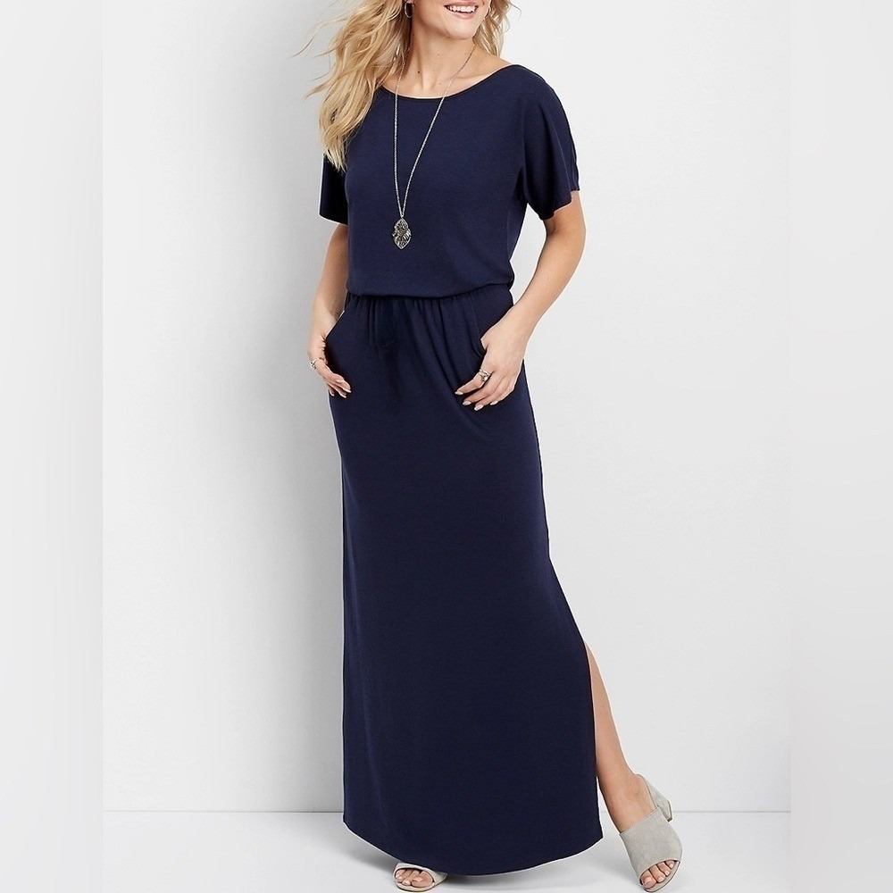 Navy Blue Dress with Gathered Elastic Waist NWOT